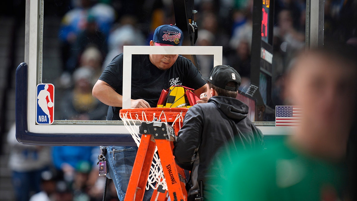 Nuggets-Celtics game delayed over bizarre crooked rim issue: 'There's a joke in there'