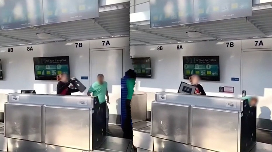 WATCH: Angry passenger throws computer monitor at airline employees before fleeing