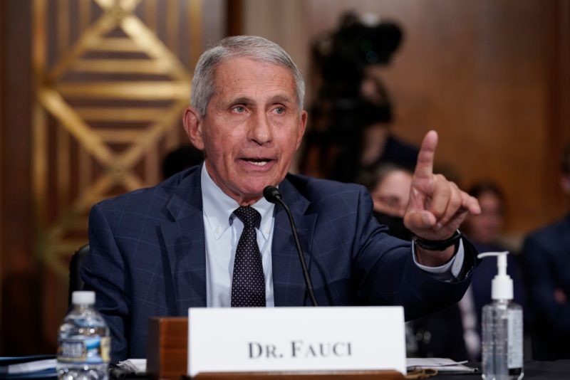 WASHINGTON, DC - JULY 20: Top infectious disease expert Dr. Anthony Fauci responds to accusations by Sen. Rand Paul, R-Ky., as he testifies before the Senate Health, Education, Labor, and Pensions Committee, July 20, 2021 on Capitol Hill in Washington, DC. Cases of COVID-19 have tripled over the past three weeks, and hospitalizations and deaths are rising among unvaccinated people. (Photo by J. Scott Applewhite-Pool/Getty Images)