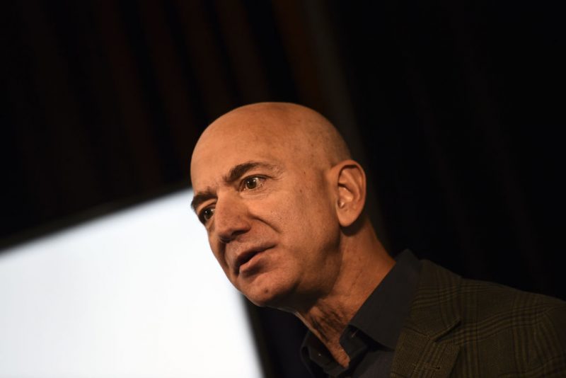Amazon Founder and CEO Jeff Bezos speaks to the media on the company's sustainability efforts on September 19, 2019 in Washington,DC. (Photo by Eric BARADAT / AFP) (Photo by ERIC BARADAT/AFP via Getty Images)