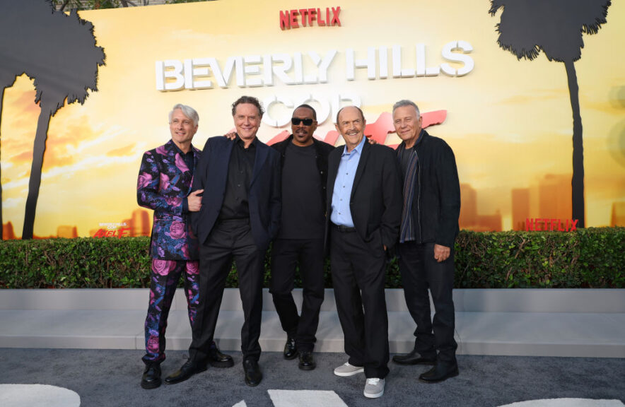 BEVERLY HILLS, CALIFORNIA - JUNE 20: Bronson Pinchot, Judge Reinhold, Eddie Murphy, John Ashton and Paul Reiser attend Los Angeles premiere of Netflix's 