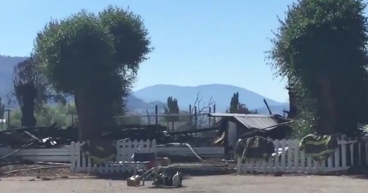 This Twitter screen shot shows a church that was burned to the ground in Canada.