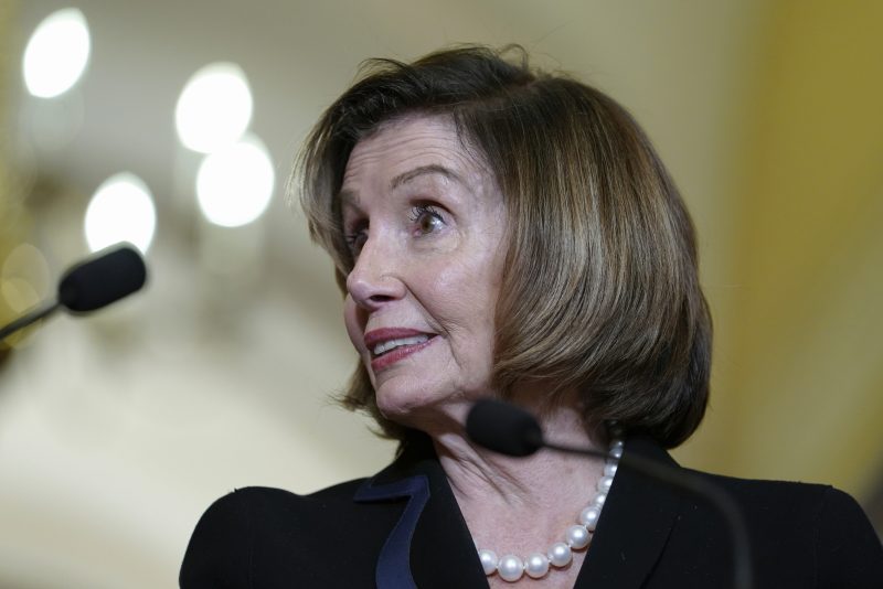 Speaker of the House Nancy Pelosi, D-Calif., speaks as she welcomes Israeli President Isaac Herzog, Tuesday, Oct. 25, 2022, on Capitol Hill in Washington. (AP Photo/Mariam Zuhaib)
