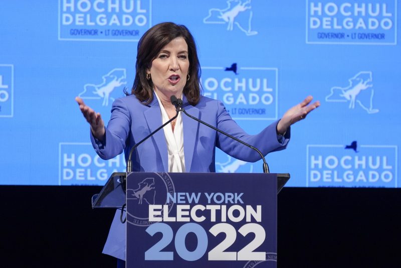 New York Gov. Kathy Hochul speaks to supporters during her election-night party Tuesday, Nov. 8, 2022, in New York. (AP Photo/Mary Altaffer)