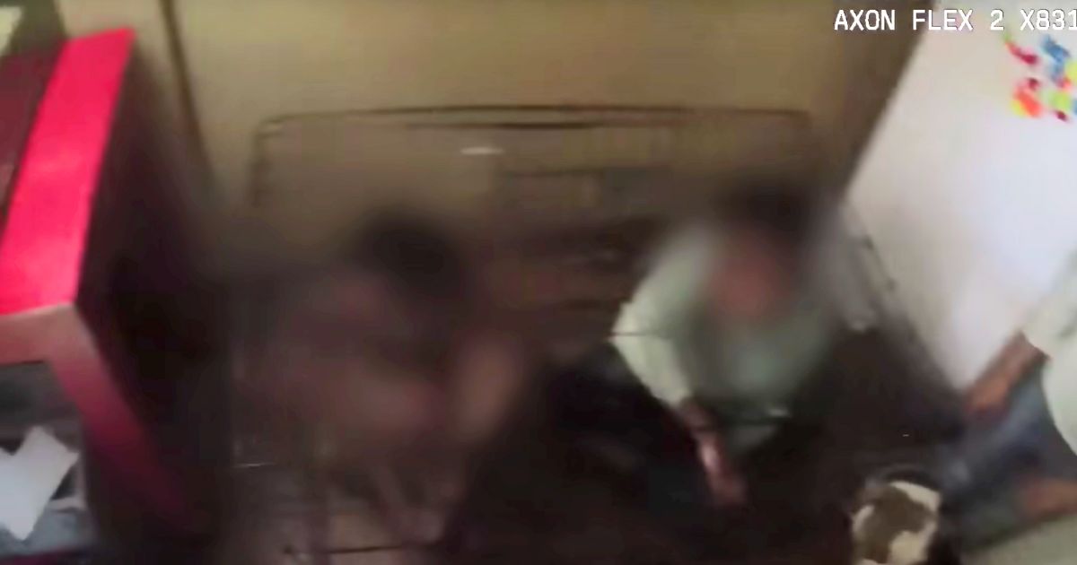 Two children are seen in a dog kennel at their Las Vegas home.