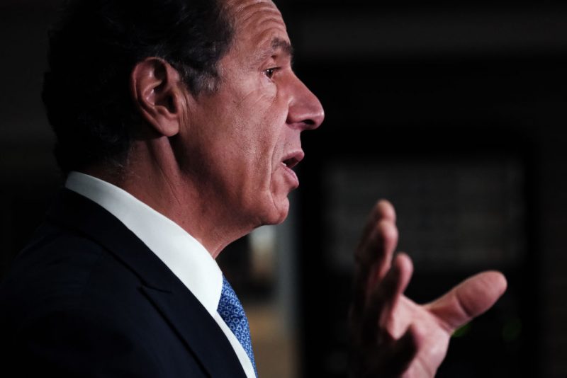 New York Governor Andrew Cuomo and the Democratic nominee for New York City mayor, Eric Adams, hold a joint news conference in Brooklyn where the two leaders spoke on the rising rates of gun violence across the city on July 14, 2021 in New York City. The governor announced that New York State will shortly offer 4,000 summer jobs and full-time jobs with training for youth in high crime neighborhoods. Shootings are up across the city with numerous children as victims in recent incidents. (Photo by Spencer Platt/Getty Images)