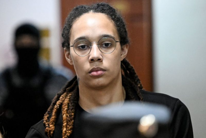 US WNBA basketball superstar Brittney Griner arrives to a hearing at the Khimki Court, outside Moscow on July 27, 2022. - Griner, a two-time Olympic gold medallist and WNBA champion, was detained at Moscow airport in February on charges of carrying in her luggage vape cartridges with cannabis oil, which could carry a 10-year prison sentence. (Photo by Kirill KUDRYAVTSEV / AFP) (Photo by KIRILL KUDRYAVTSEV/AFP via Getty Images)