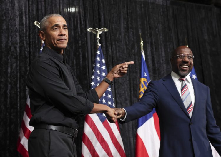 ATLANTA, GEORGIA - DECEMBER 01: Former U.S. President Barack Obama campaigns for Georgia Democratic Senate candidate U.S. Sen. Raphael Warnock (D-GA) at a rally December 1, 2022 in Atlanta, Georgia. Sen. Warnock continues to campaign throughout Georgia for the runoff election on December 6 against his Republican challenger Herschel Walker. (Photo by Win McNamee/Getty Images)