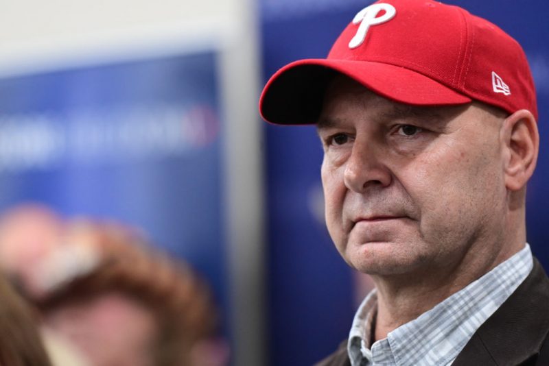 Republican candidate for Pennsylvania Governor Doug Mastriano addresses the media after a rally at Spooky Nook Sports Complex on October 29, 2022 in Manheim, Pennsylvania. Mastriano faces Democratic challenger Josh Shapiro in the November election. (Photo by Mark Makela/Getty Images)