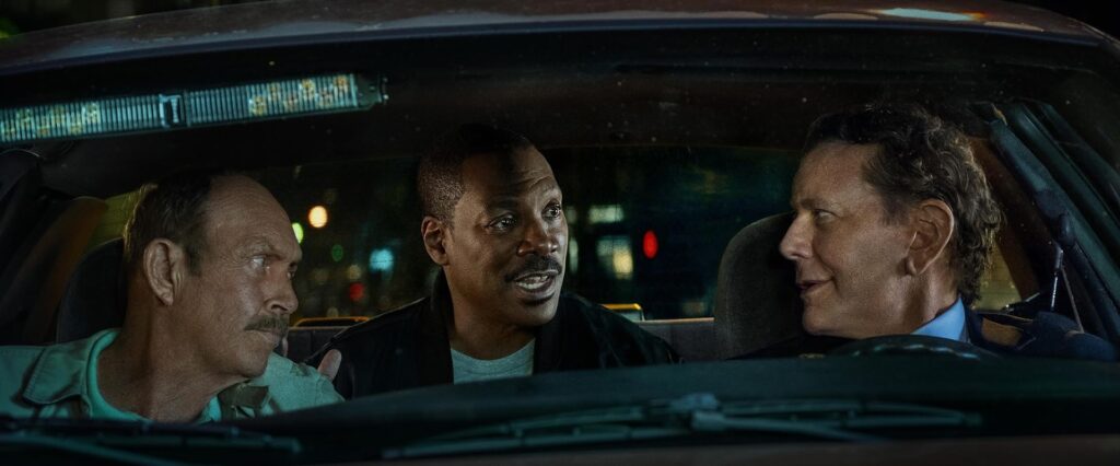 Photo by Melinda Sue Gordon/Netflix. Copyright 2024. Netflix, Inc. Copyright 2024“Beverly Hills Cop: Axel F”. Eddie Murphy, John Ashton, and Judge Reinhold.