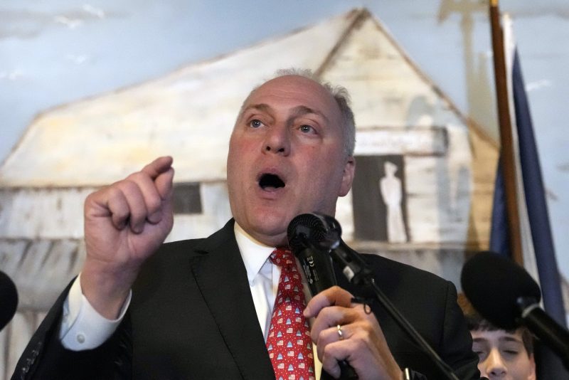 House Minority Whip Steve Scalise, R-La., speaks to supporters as he celebrates his re-election in Metairie, La., Tuesday, Nov. 8, 2022. (AP Photo/Gerald Herbert)