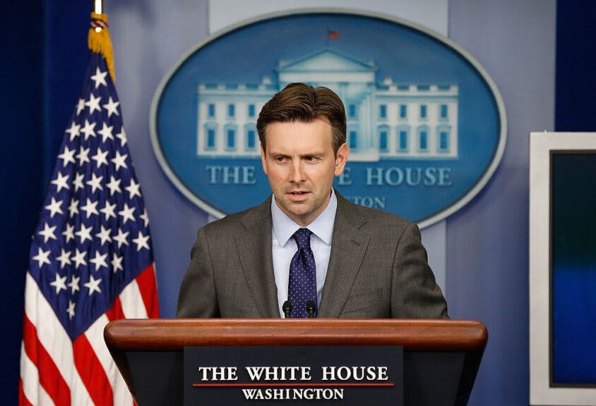 WASHINGTON, DC - OCTOBER 01: White House Press Secretary Josh Earnest briefs members of the press on the resignation of U.S. Secret Service Director Julia Pierson from the White House briefing room October 1, 2014 in Washington, DC. Pierson resigned in the wake of Omar Gonzalez allegedly jumping over the White House fence and entering the residence of the President. (Photo by Win McNamee/Getty Images)