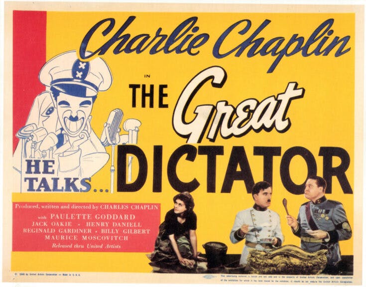 Charles Chaplin movie art for the film 'The Great Dictator', 1940. (Photo by United Artists/Getty Images)