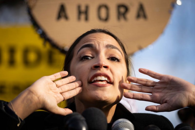 WASHINGTON, DC - DECEMBER 7: Rep. Alexandria Ocasio-Cortez (D-NY) speaks during a rally for immigration provisions to be included in the Build Back Better Act outside the U.S. Capitol December 7, 2021 in Washington, DC. Progressive Democrats are urging the Senate to include a pathway to citizenship for undocumented immigrants living in the U.S. in the Build Back Better Act. (Photo by Drew Angerer/Getty Images)