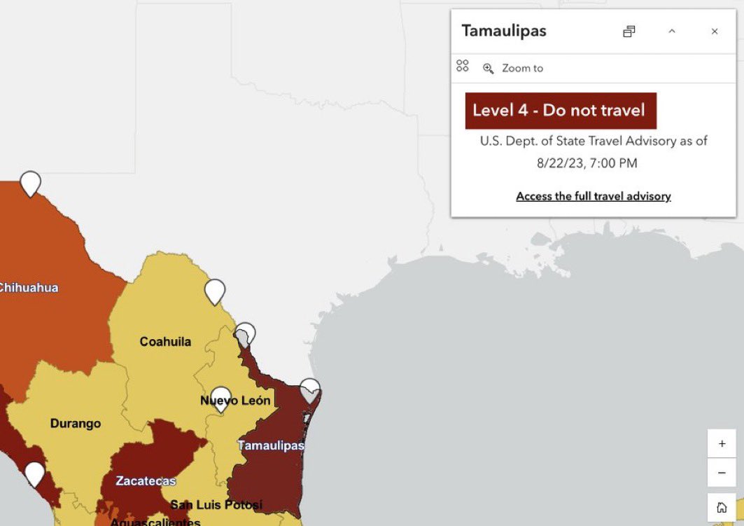 U.S. Department of State, International Travel Advisory Map