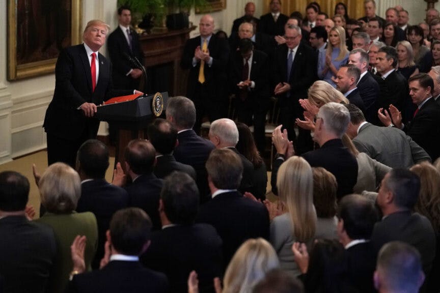 U.S. President Donald Trump speaks during an East Room event at the White House October 24, 2018 in Washington, DC. President Trump hosted an event to mark the one-year anniversary of the administration's declaration of combating the opioid crisis. (Photo by Alex Wong/Getty Images)