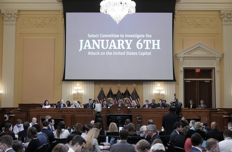 WASHINGTON, DC - JUNE 16: U.S. Rep. Bennie Thompson (D-MS) (C), Chair of the Select Committee to Investigate the January 6th Attack on the U.S. Capitol, presides over a hearing with J. Michael Luttig, former U.S. Court of Appeals judge for Fourth Circuit, and Greg Jacob, former counsel to Vice President Mike Pence, in the Cannon House Office Building on June 16, 2022 in Washington, DC. The bipartisan committee, which has been gathering evidence for almost a year related to the January 6 attack at the U.S. Capitol, is presenting its findings in a series of televised hearings. On January 6, 2021, supporters of former President Donald Trump attacked the U.S. Capitol Building during an attempt to disrupt a congressional vote to confirm the electoral college win for President Joe Biden. (Photo by Drew Angerer/Getty Images)