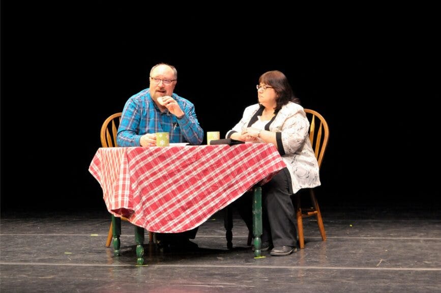 Donut Shop Dates.jpg: From my 2019 annual festival. That's me and my wife, Sandra, in the lead roles. The play,