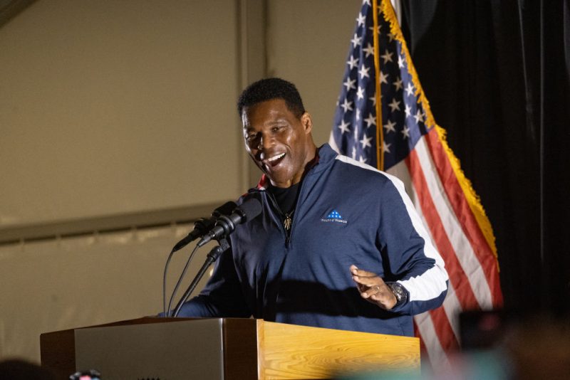 Republican U.S. Senate candidate Herschel Walker speaks at a rally at The Mill on Etowah on November 10, 2022 in Canton, Georgia. The University of Georgia 1982 Heisman Trophy winner and former NFL running back faces incumbent Sen. Raphael Warnock (D-GA) in a runoff on December 6. (Photo by Megan Varner/Getty Images)