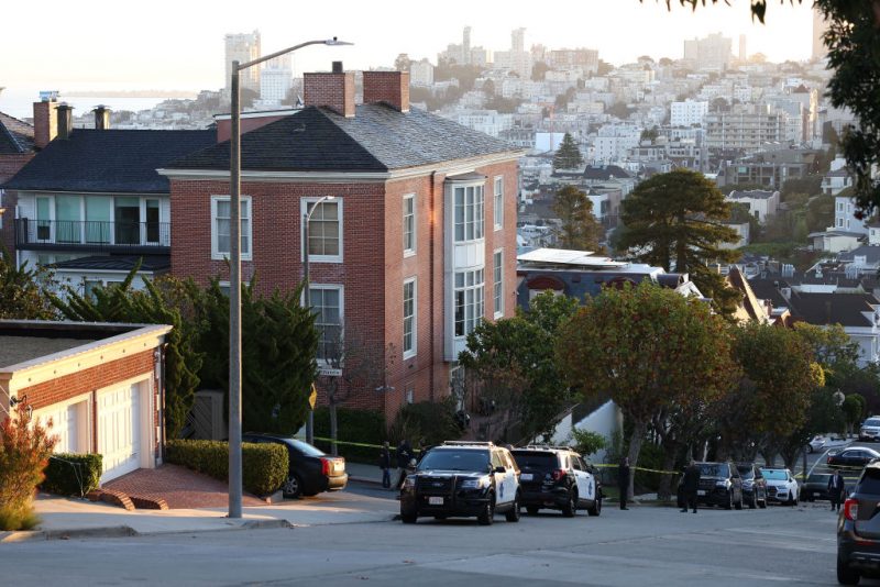 SAN FRANCISCO, CALIFORNIA - OCTOBER 28: A view of the home of U.S. Speaker of the House Nancy Pelosi (D-CA) on October 28, 2022 in San Francisco, California. Paul Pelosi, the husband of U.S. Speaker of the house Nancy Pelosi, was violently attacked in their home by an intruder. One arrest has been made. Speaker Pelosi was not at home at the time of the attack. (Photo by Justin Sullivan/Getty Images)