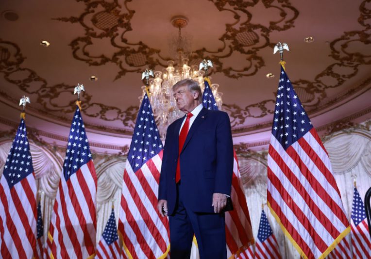 PALM BEACH, FLORIDA - NOVEMBER 15: Former U.S. President Donald Trump arrives on stage to speak during an event at his Mar-a-Lago home on November 15, 2022 in Palm Beach, Florida. Trump announced that he was seeking another term in office and officially launched his 2024 presidential campaign. (Photo by Joe Raedle/Getty Images)