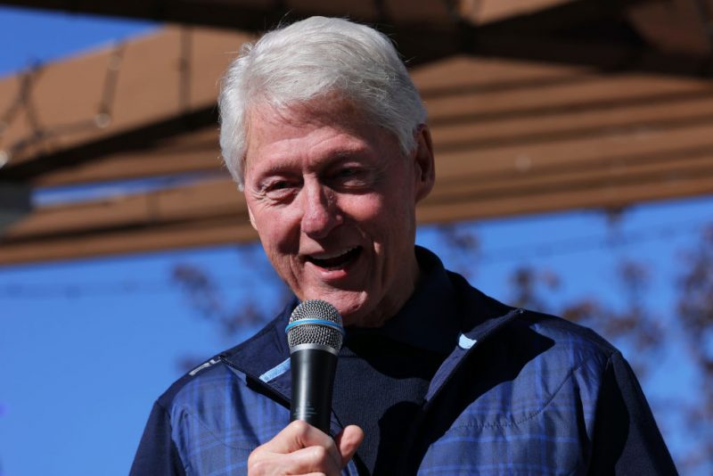 NYACK, NEW YORK - OCTOBER 29: Former President Bill Clinton speaks during a rally at Nyack Veteran's Memorial Park on October 29, 2022 in Nyack, New York. Rep. Sean Patrick Maloney, who is facing Assembly member Michael Lawler in the newly the 17th Congressional District in the lower Hudson Valley, held campaign events in Rockland County and was joined in one of the events by former President Clinton . A recent Cook Political report moved the race for Congressional District from “lean Democratic” to “toss up” with the Midterm Elections less than two weeks away. (Photo by Michael M. Santiago/Getty Images)